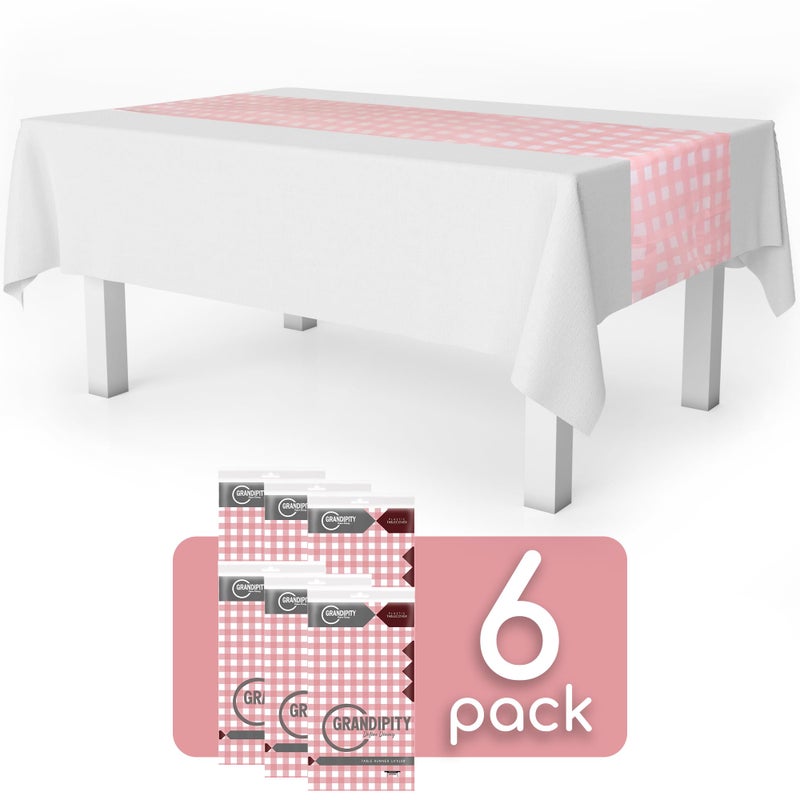 Grandipity Pink Checkered Gingham 6 Pack Premium Disposable Plastic Table Runner 14 x 108 Inch. Table Runner for Dinner Parties & Events by Grandipity - Image 2