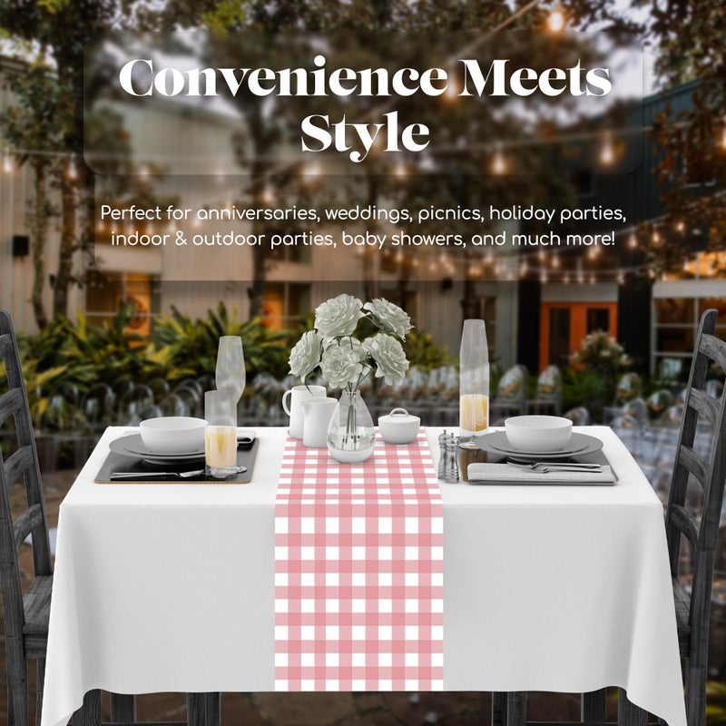 Grandipity Pink Checkered Gingham 6 Pack Premium Disposable Plastic Table Runner 14 x 108 Inch. Table Runner for Dinner Parties & Events by Grandipity - Image 3
