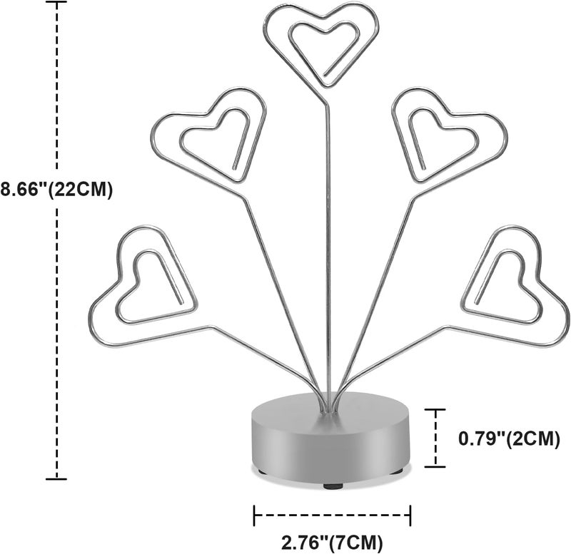 FaitAtten Desktop Heart-Shaped Photo Tree Style Holders Round Base,5-Branch Family Picture Frame Clips Holder Desk Card Display Stand for Christmas,Wedding, Birthday Party,Gift Silver - Image 5