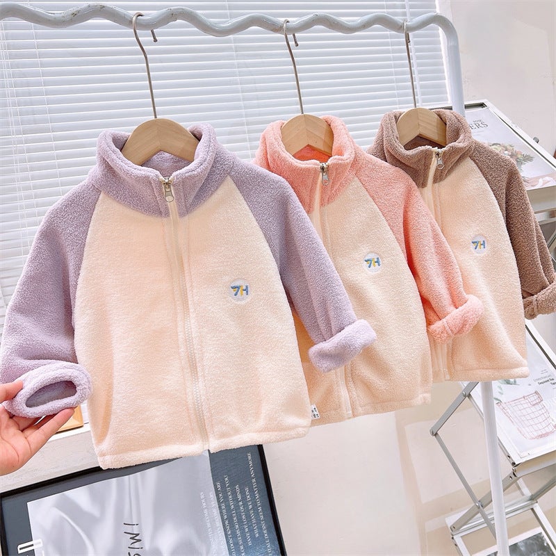 Children'S Coat Spring Autumn Winter Sweet Puff Velvet Out Cardigan Baby'S Jacket Boys' And Children'S Jacket Children'S Clothing - Image 2