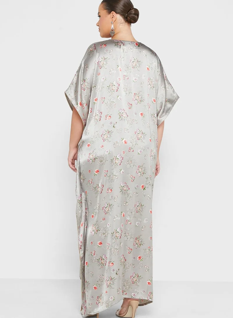 Maison Arabelle Curve Cape Sleeve Floral Printed Jalabiya