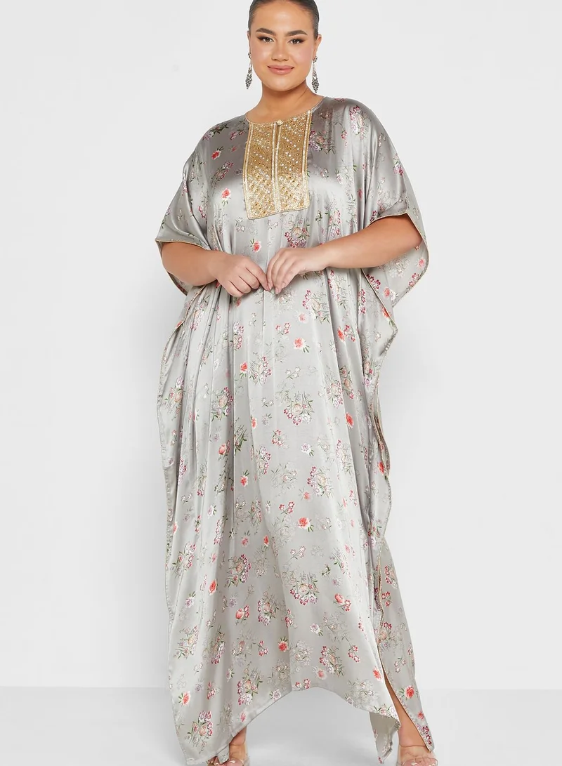 Maison Arabelle Curve Cape Sleeve Floral Printed Jalabiya