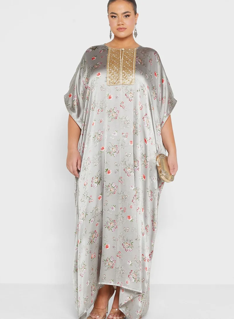 Maison Arabelle Curve Cape Sleeve Floral Printed Jalabiya