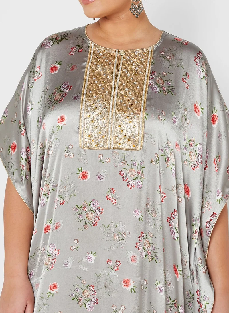 Maison Arabelle Curve Cape Sleeve Floral Printed Jalabiya