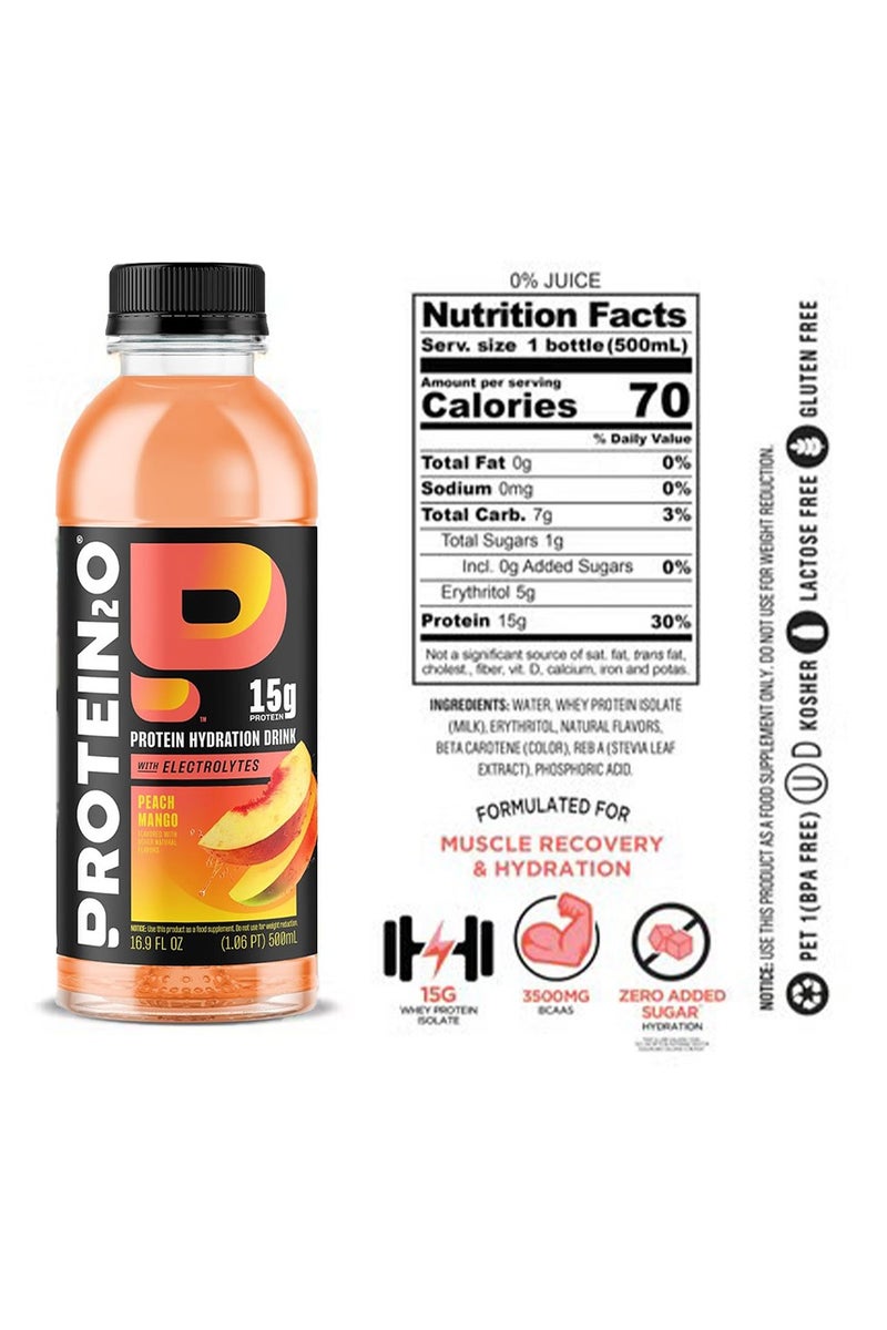 بروتين 20 ماء مملوء بالبروتين بالإضافة إلى الطاقة مع الخوخ والمانجو 500 مل، عبوة من 12 قطعة - Image 4
