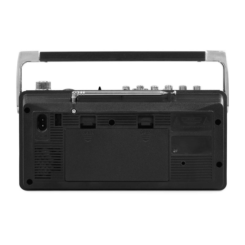 Victrola Mini Bluetooth Boombox with Cassette Player, Recorder and Am/FM Radio, Grey - Image 4