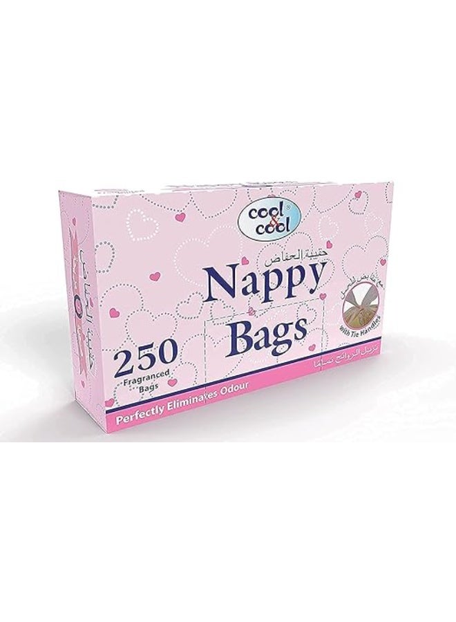 Nappy Bags 250's- Diaper Disposable Bags, Mildly Scented, Hygienic, Easy-Tie Handles & Eliminates Odour
