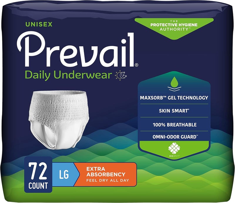 Prevail Prevail Daily Protective Underwear - Unisex Adult Incontinence Underwear - Disposable Adult Diaper for Men & Women - Maximum Absorbency - Large - 18 Count (Pack of 4) 