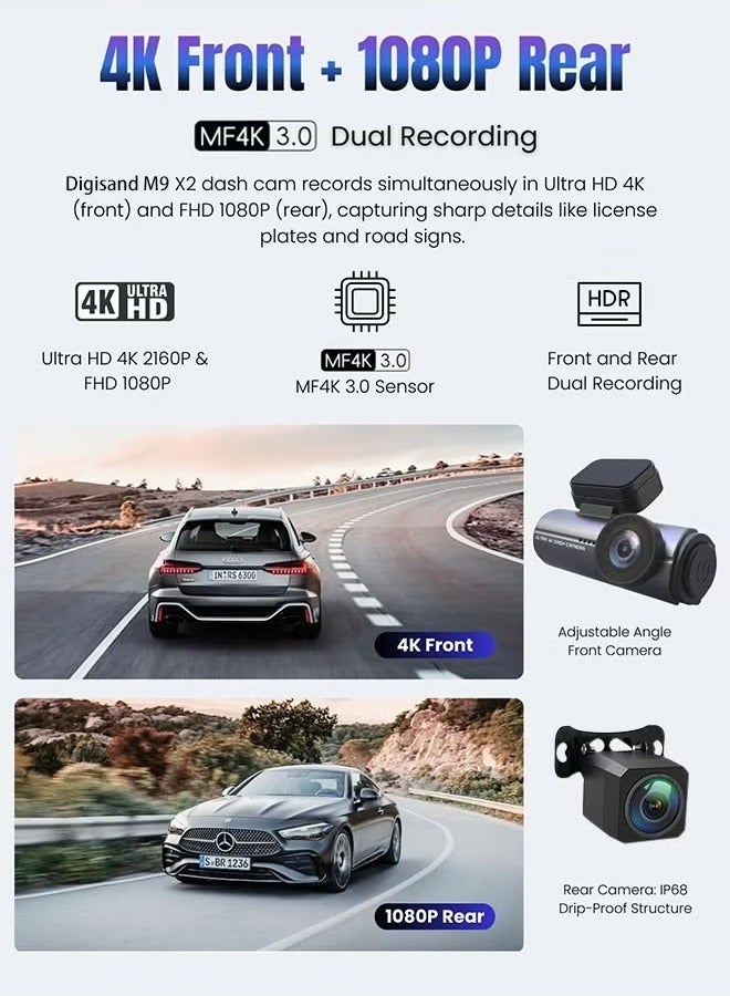 Generic Dash Cam Front Rear 4K Built-in 5G WiFi GPS, 3 inch IPS Screen, Dual Dash Camera for Car Includes 128GB SD Card, Super Night Vision, 24H Parking Monitor, Supercapacitor, Type C, HDR  - Image 3