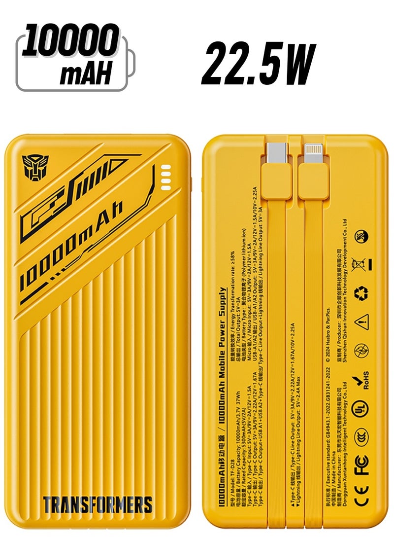 TRANSFORMERS TF-D28 10000mAh Power Bank with Dual USB-A, Type-C & Lightning Outputs – Fast Charging, High-Efficiency, and Multiple Ports for All Devices - Yellow - Image 1
