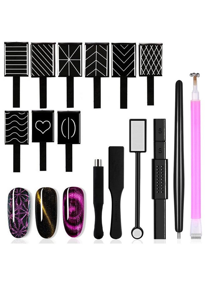 SILPECWEE 15Pcs Nail Magnet Set Cat Eye Gel Nail Polish Magnet Wand Magnetic Nail Polish Cat Eye Magnet For Nails Cat Eye Magnets Sticks Nail Design Tools Nail Art Accessories - Image 1