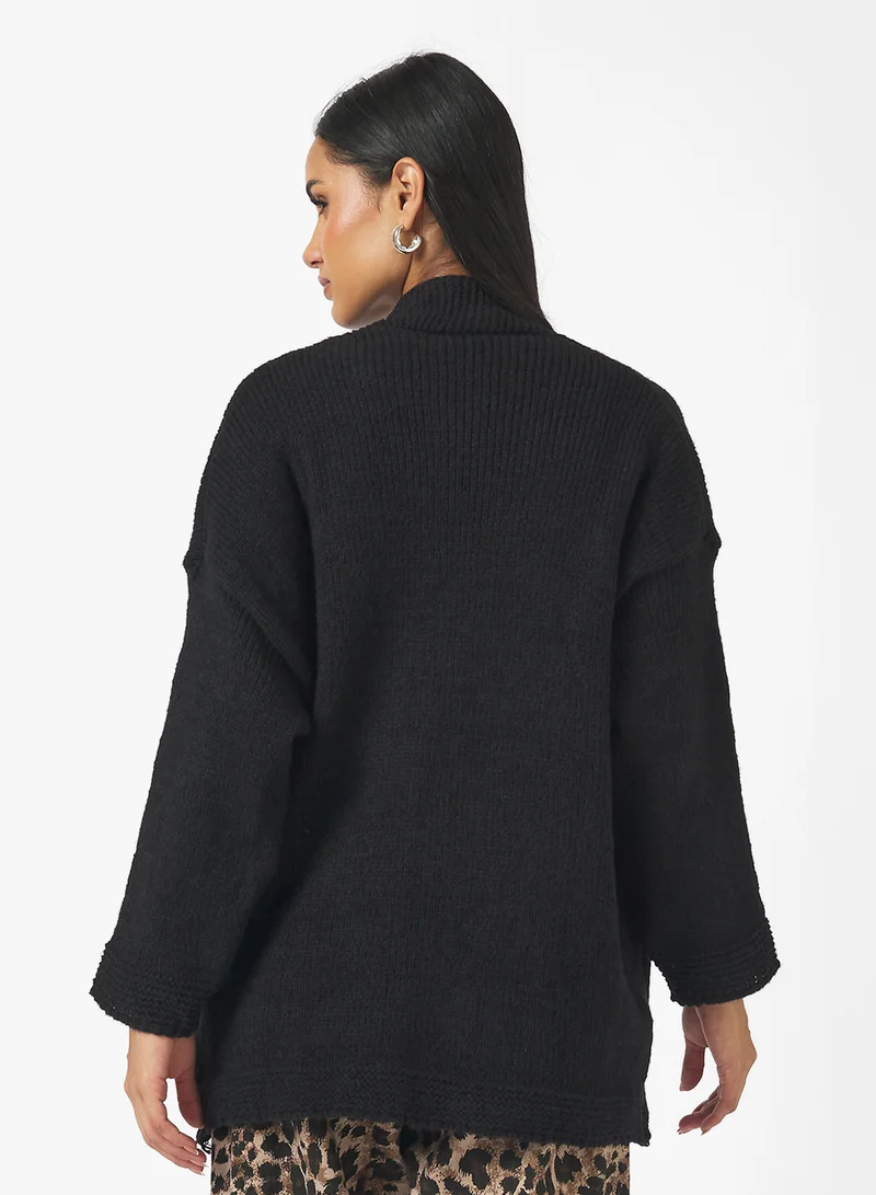 جينجر Knitted Longline Cardigan with Pockets