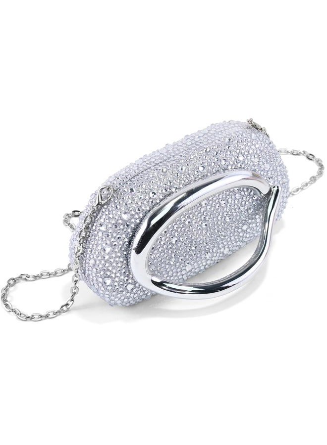 NEWROGENG Clutch Purses for Women Formal, PU Leather/Marble Acrylic Evening Bags with Chain, Trendy Metal Handle Purses 2025, Rhinestone Silver, 7.5 x 3 x 4.3 inches - Image 4