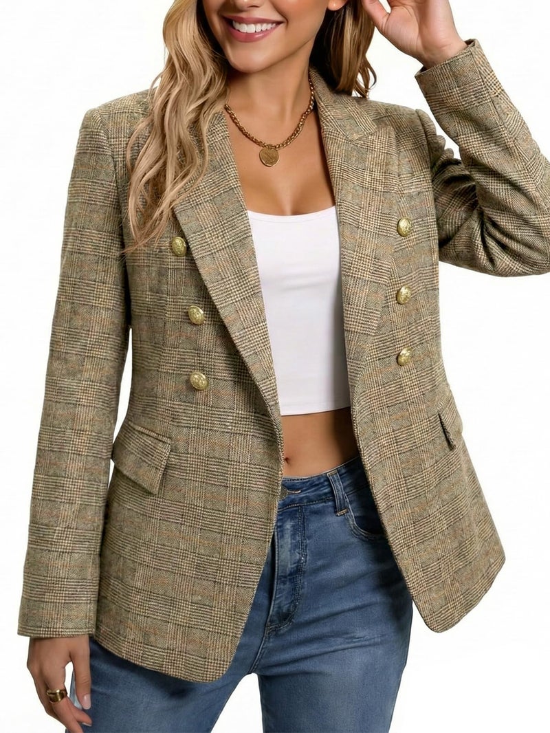 Mina Self Fall Plaid Blazers Jackets for Women 2026 Tan Brown Camel Houndstooth Checkered Long Fall Fashion Tops Fall Clothes Outfits Work Office Professional Ladies Tops and Blouses Blazer Jacket Suit - Image 5