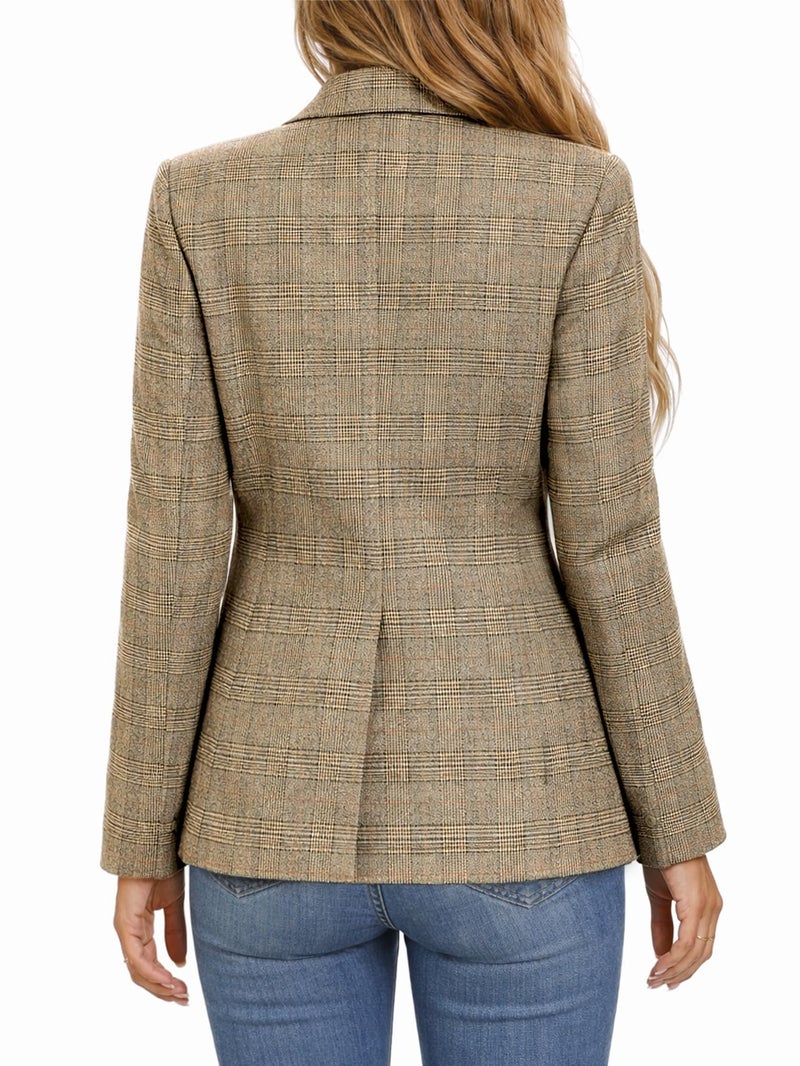 Mina Self Fall Plaid Blazers Jackets for Women 2026 Tan Brown Camel Houndstooth Checkered Long Fall Fashion Tops Fall Clothes Outfits Work Office Professional Ladies Tops and Blouses Blazer Jacket Suit - Image 2