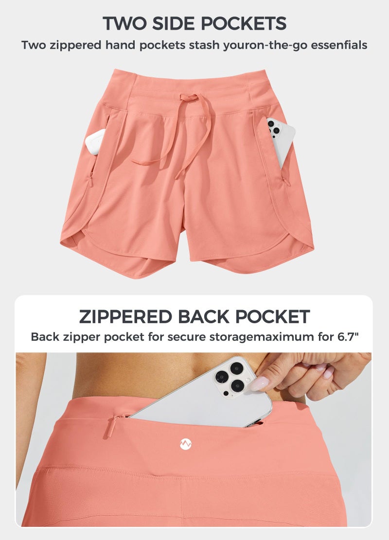 Willit Women's Athletic Running Shorts 5" Quick Dry Workout Hiking High Waisted Active Gym Exercise Zipper Pocket Coral L - Image 5