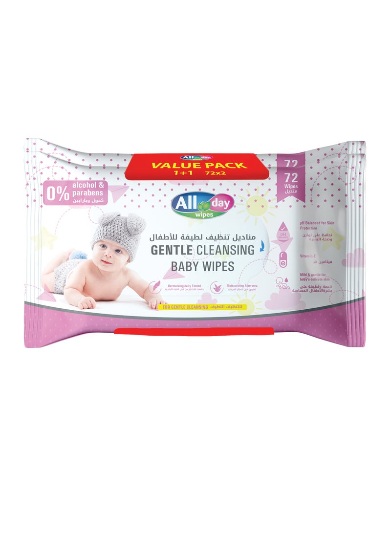 All day wipes All Day Gentle Cleansing Baby Wet Wipes Pink-72 Count With High Water Concentration, Soft and Mild Formula for Everyday Baby Care. Keeps Baby's Skin Fresh, Clean, and Moisturized. ( Pack of 2) - Image 1