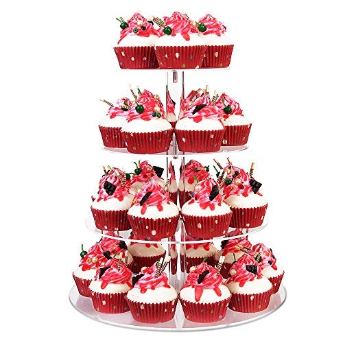 YestBuy 4 Tier Cupcake Stand Acrylic Cupcake Tower Stand Premium Cupcake Holder Clear Cupcake Display Tree Tower Stand For 38 cupcakes Display for Pastry Wedding Birthday Party