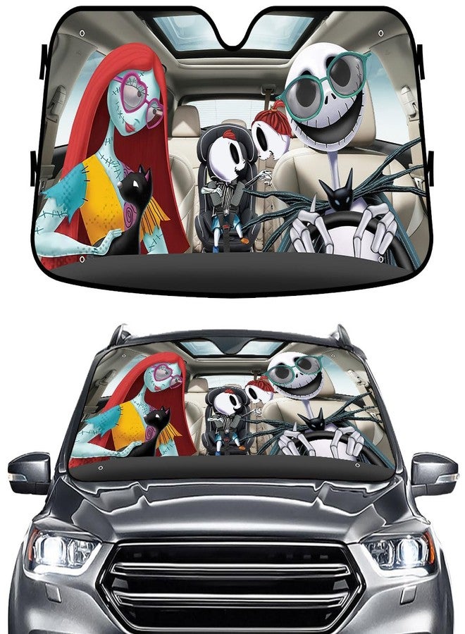 GENANY Family Horror Windshield Sun Shade for Car SUV Truck (55x30 inches), Car Sun Shade Windshield, Car Shades for Front Windows, Sunshade for Car, Horror Car Accessories - Image 1