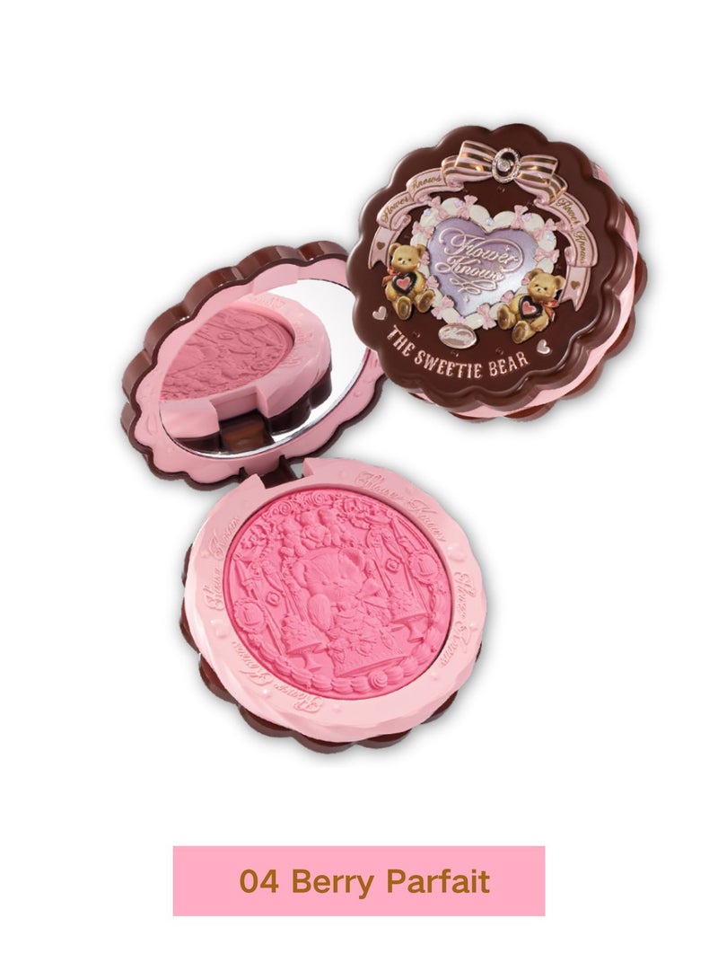Flower Knows The Sweetie Bear Collection Silk Satin Blush 04 Berry Parfait – Strawberry Pink Soft Glow Cheek Color - Image 1