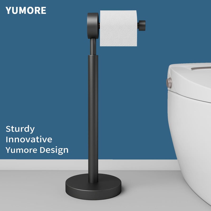 YUMORE Toilet Paper Holder Stand,Freestanding Bathroom Metal Black Matte Tissue Roll Holder for Modern Bathroom - Image 2