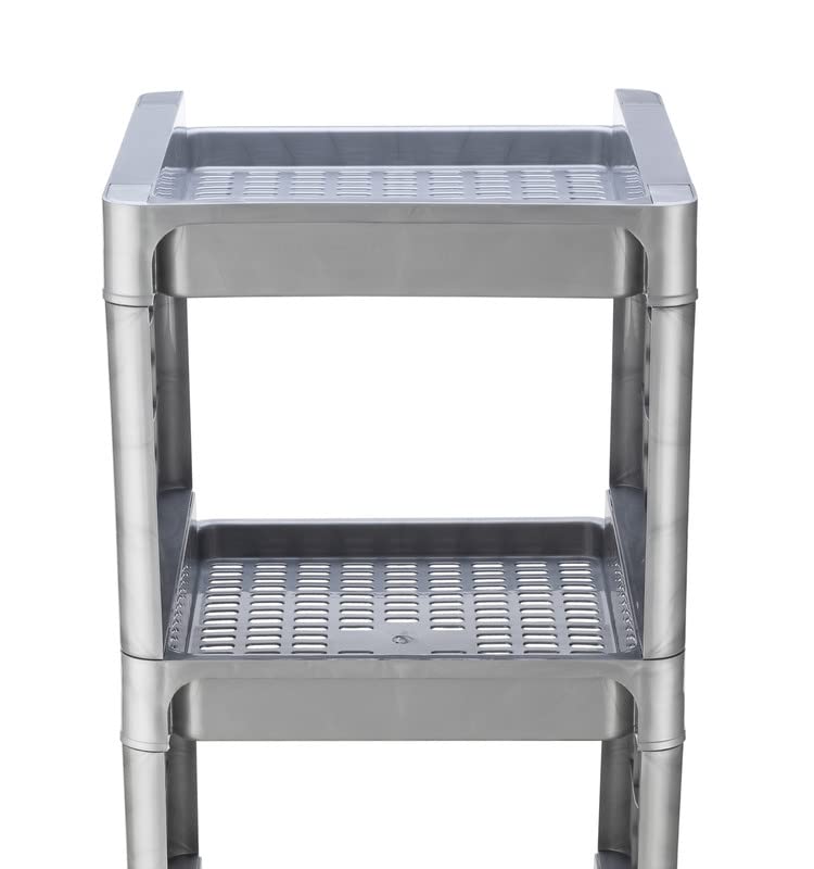Finner Square 2 Layer Multipurpose Shelf Stand Basket Rack Trolley with Wheels for Kitchen Office Use EasytoMove Slide Out Stand Rack Basket Fruits Vegetables Basket StandGrey - Image 4