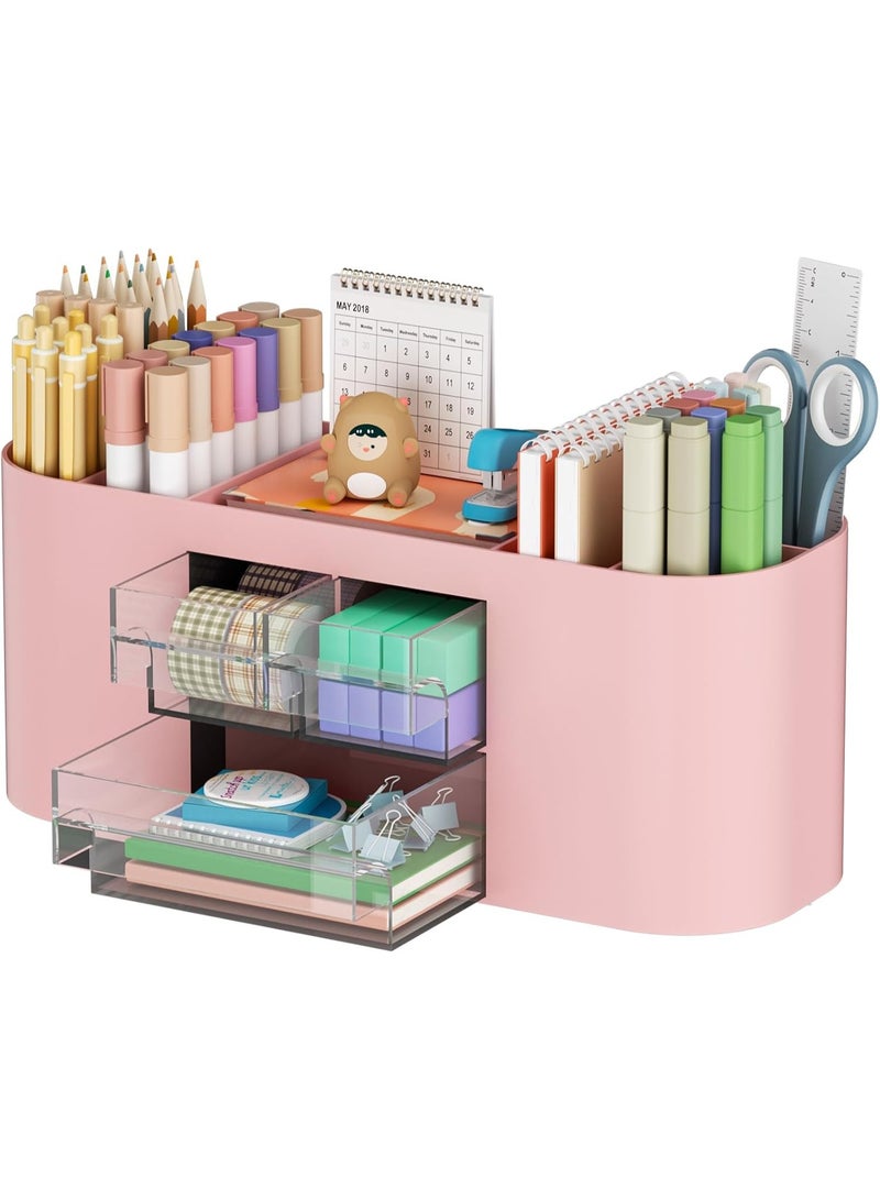 Arabest Desk Organizer Pen Holder for Desk with 3 Drawers, Multi-Functional Pencil Holder, Desk Organizers and Accessories with 7 Compartments for Home, School, Classroom(Pink) - Image 1