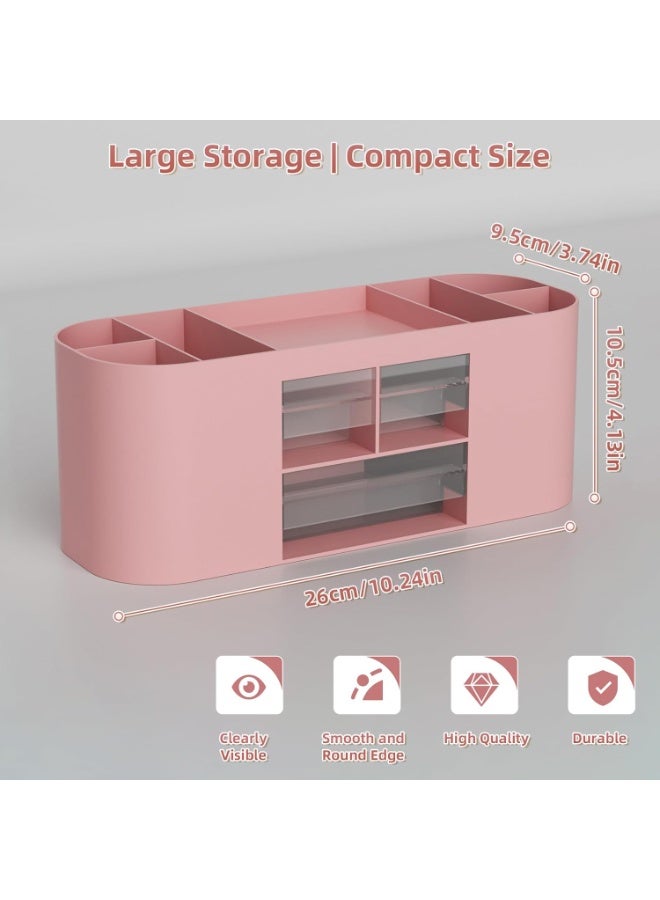 Arabest Desk Organizer Pen Holder for Desk with 3 Drawers, Multi-Functional Pencil Holder, Desk Organizers and Accessories with 7 Compartments for Home, School, Classroom(Pink) - Image 2
