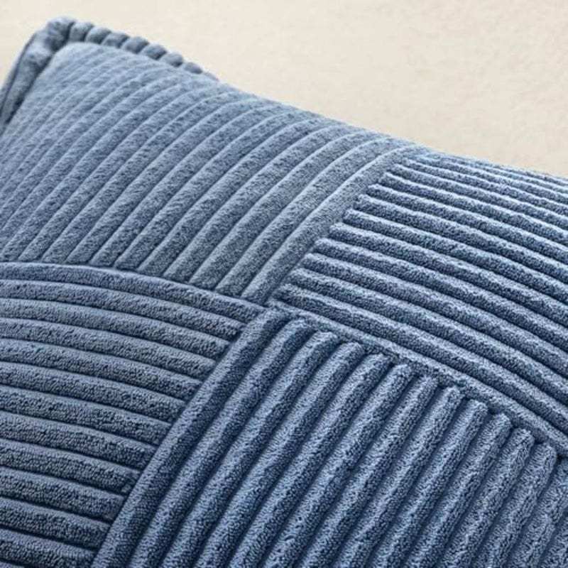 Decorative Throw Pillow Covers for Couch Bed Livingroom 20x20 Inch Set of 2 Boho Accent Throw Pllows Broadside Striped Patchwork Soft Corduroy Summer Coastal Pillowcases - Image 5