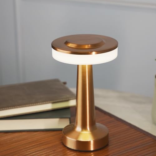 Chronos Dune Cordless LED Table Lamp (Rose Gold) - USB Rechargeable Portable Touch Control Dimmable 3 Light Color Tunable Table Lamp for Hotel, Cafe, Restaurant or Home for Bedside, Center or Dining - Image 1