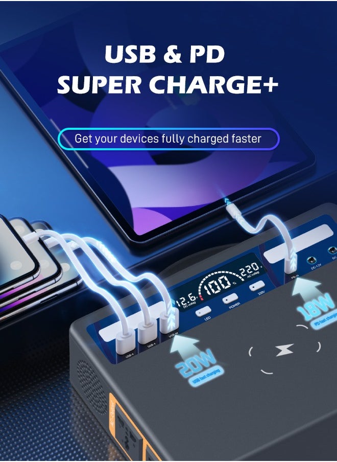 VANPA - 600W Portable Power Station Pure Sine Wave Lithium Battery AC 220v Output Backup Powerbank Solar Generator For camping - Image 1