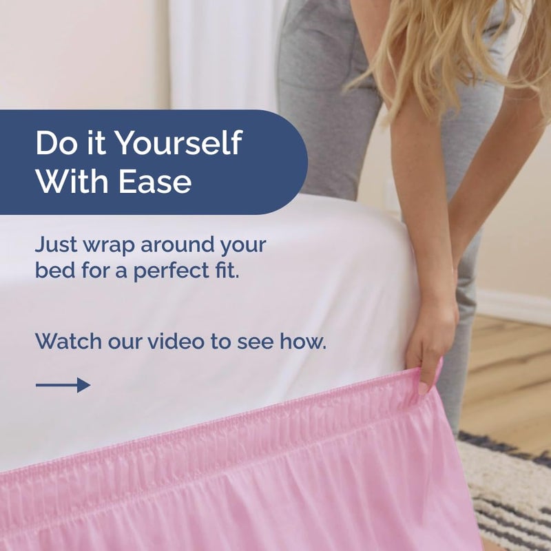 Wrap Around Dust Ruffle Bed Skirt - Light Pink - Made for Full Size Beds with 12 in. Drop - Easy Fit Elastic Strap - Pleated Bedskirt with Brushed Fabric - Wrinkle Free  Machine Wash - by CGK Linens