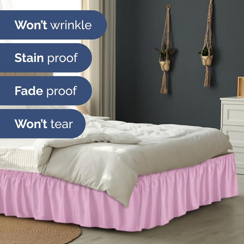 Wrap Around Dust Ruffle Bed Skirt - Light Pink - Made for Full Size Beds with 12 in. Drop - Easy Fit Elastic Strap - Pleated Bedskirt with Brushed Fabric - Wrinkle Free  Machine Wash - by CGK Linens