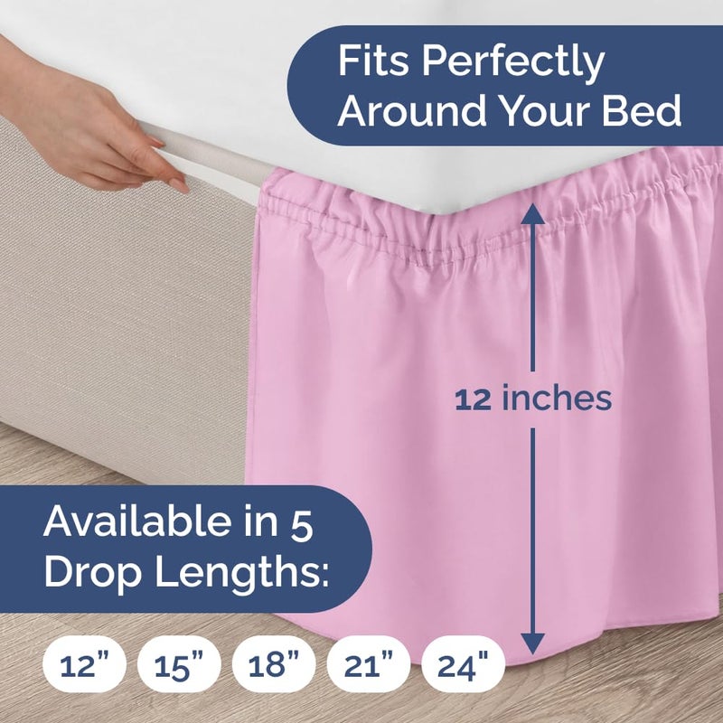 Wrap Around Dust Ruffle Bed Skirt - Light Pink - Made for Full Size Beds with 12 in. Drop - Easy Fit Elastic Strap - Pleated Bedskirt with Brushed Fabric - Wrinkle Free  Machine Wash - by CGK Linens