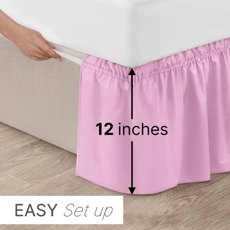Wrap Around Dust Ruffle Bed Skirt - Light Pink - Made for Full Size Beds with 12 in. Drop - Easy Fit Elastic Strap - Pleated Bedskirt with Brushed Fabric - Wrinkle Free  Machine Wash - by CGK Linens