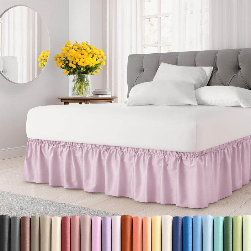 Wrap Around Dust Ruffle Bed Skirt - Light Pink - Made for Full Size Beds with 12 in. Drop - Easy Fit Elastic Strap - Pleated Bedskirt with Brushed Fabric - Wrinkle Free  Machine Wash - by CGK Linens