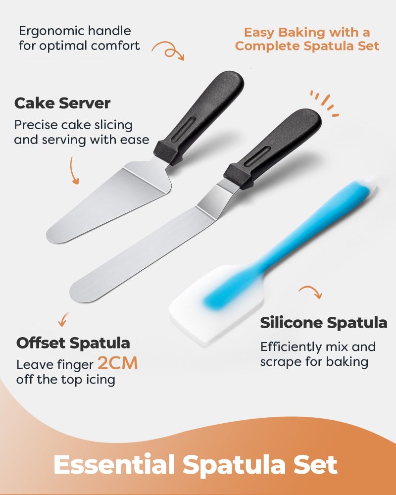 Kootek Aluminium Cake Turntable Set, Baking Tools with Revolving 12" Cake Stand for Decorating, 12.7" Offset Spatula, 3 Stainless Steel Frosting Icing Smoother, Cake Serve Cake Decorating Kit Supplies - Image 5