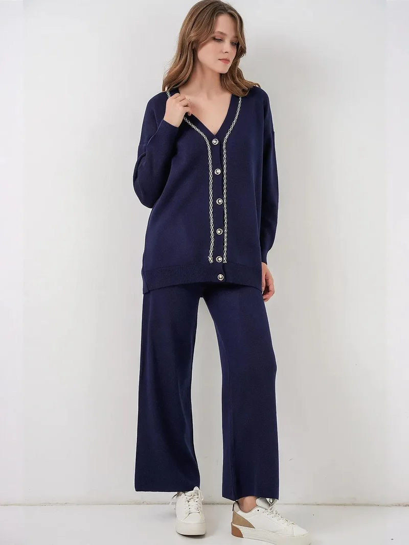 بيغ دارت BDART V-Neck Cardigan and Wide Leg Pants Set