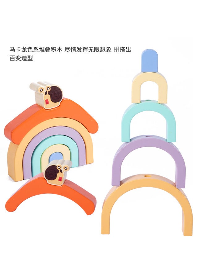 Children's Puzzle Early Education Color Cognition Rainbow Building Blocks Matching Toddler New Wooden Baby Toddler - Image 2