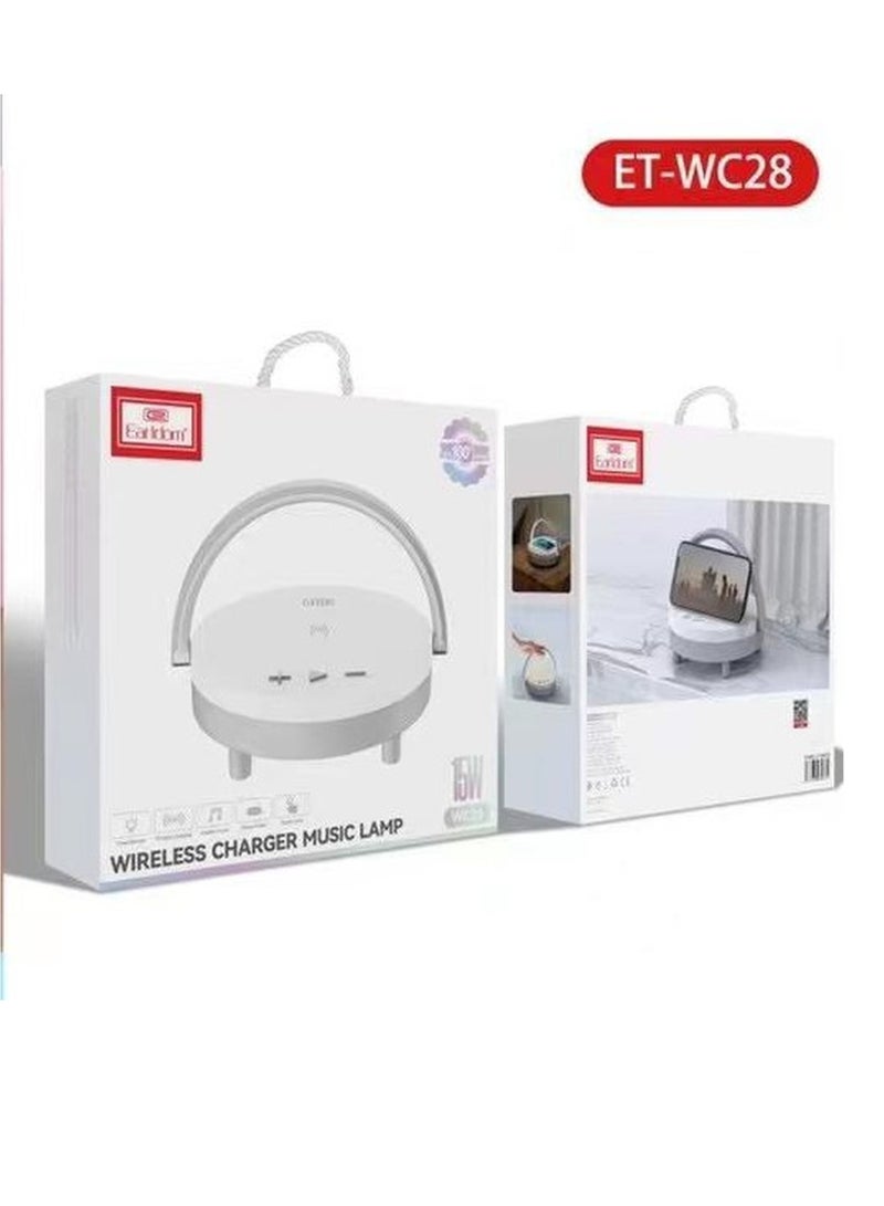 Earldom LED Night Light, Music Bedside Lamp with Wireless Charger, 4 in 1 Touch Lamp, Portable Bluetooth Speaker, Phone Holder, Dimmable Wireless Charging Lamp - Image 3