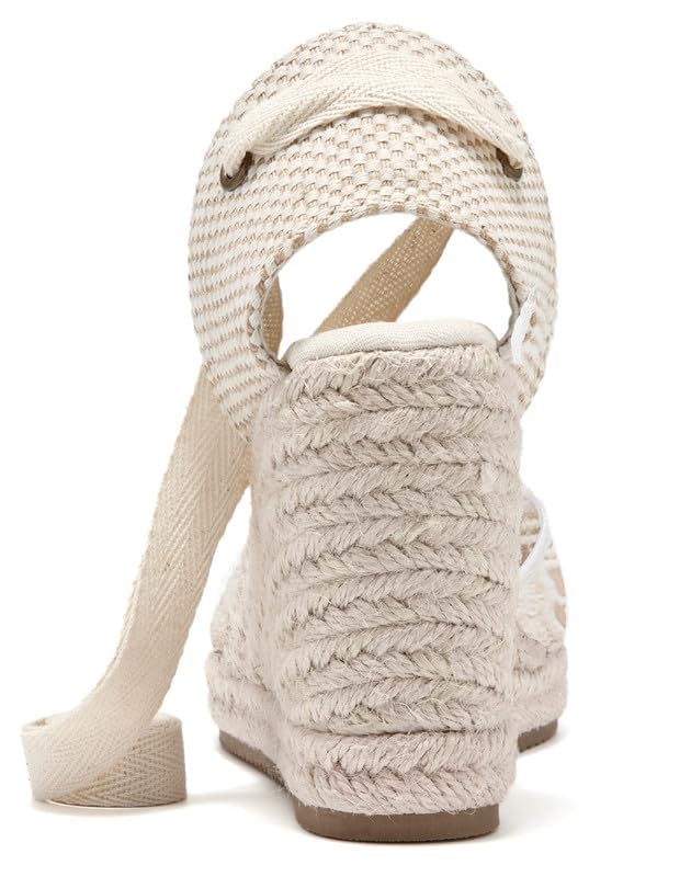 U-lite Womens Espadrille Wedge Sandals Closed Toe Platform Lace Up Ankle Strap Slingback Summer Dress Shoes White Lace-3" 7 - Image 5
