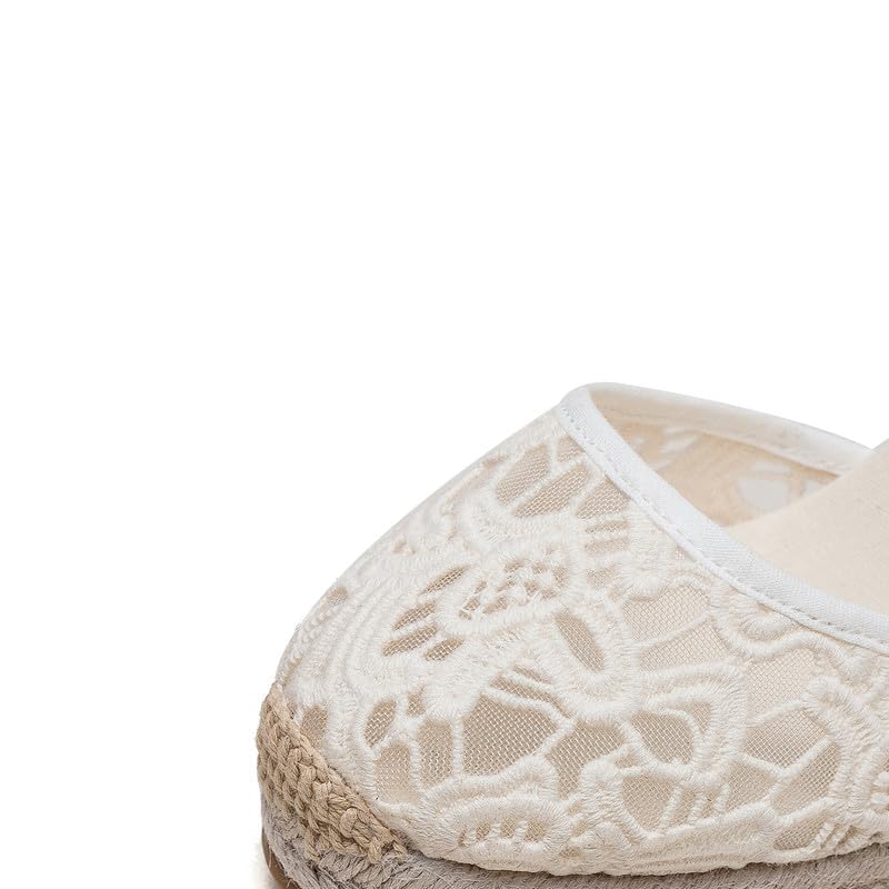 U-lite Womens Espadrille Wedge Sandals Closed Toe Platform Lace Up Ankle Strap Slingback Summer Dress Shoes White Lace-3" 7 - Image 4