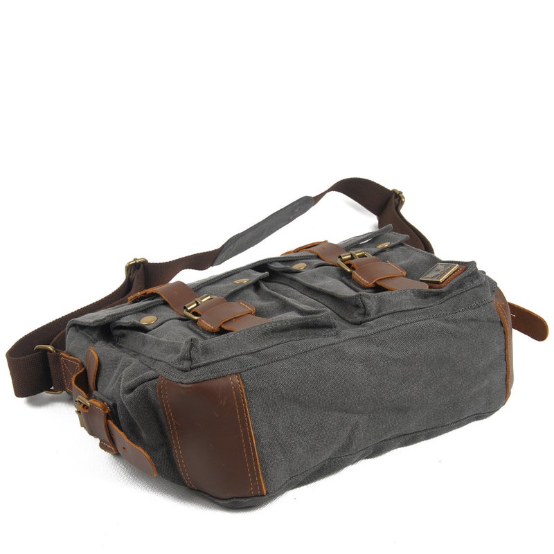 Mukawa Cloth Bag Retro Canvas With Crazy Horse Leather Messenger Bag For Men And Women Single Shoulder Casual Shoulder Bag - Image 3