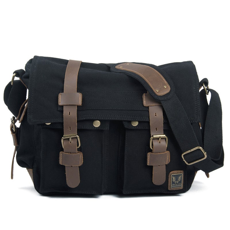 Mukawa Cloth Bag Retro Canvas With Crazy Horse Leather Messenger Bag For Men And Women Single Shoulder Casual Shoulder Bag - Image 1