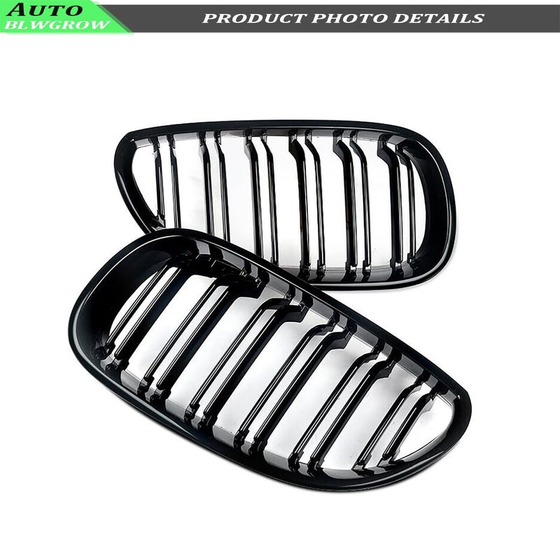 Generic BLWGROW Front Kidney Grille Compatible with 2003-2009 BMW 5 series 520i 523i 525i 528i 530i 535i 550i BMW E60 Kidney Grill Glossy Black Double Slats  - Image 2