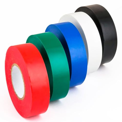 Sunlite 40937SU 5Pack MultiColor Electrical Tape Durable Flame Retardant Vinyl WeatherResistant 6Foot Long Rolls UL Listed Black White Blue Green and Red
