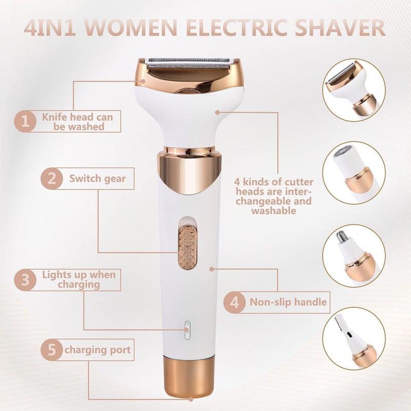 Zikra Electric Razor for Women Bikini Trimmer, Women's Shaver Cordless 4 in 1 Wet and Dry, Shaver for face, Legs and underarms, Replaceable Trimmer Head, Micro USB Rechargeable - Image 2