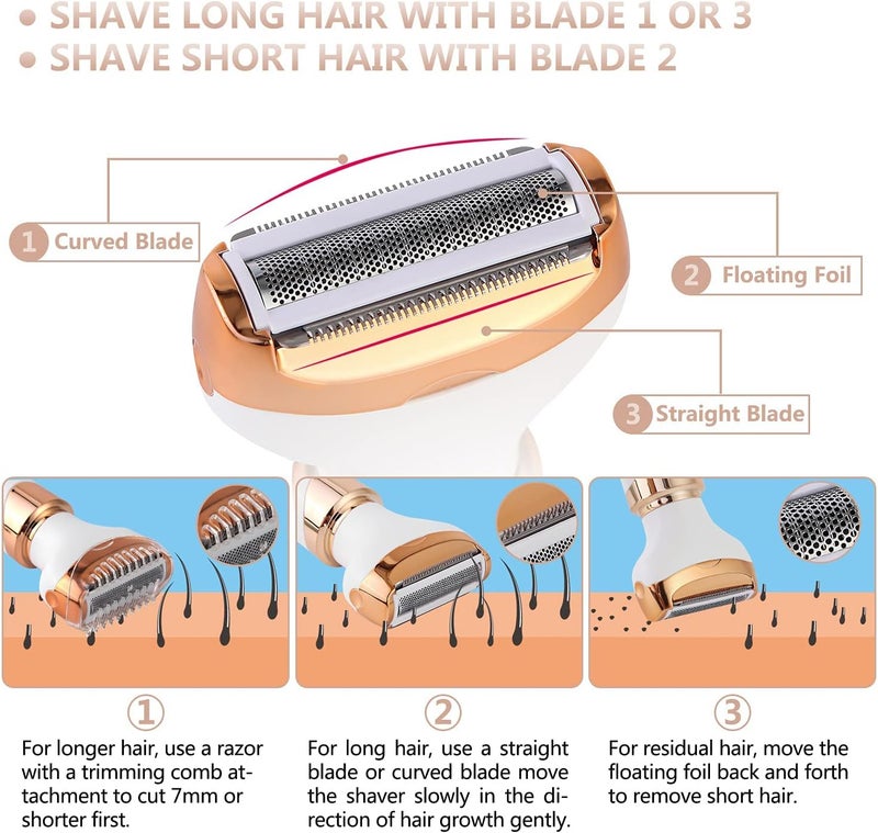 Zikra Electric Razor for Women Bikini Trimmer, Women's Shaver Cordless 4 in 1 Wet and Dry, Shaver for face, Legs and underarms, Replaceable Trimmer Head, Micro USB Rechargeable - Image 4