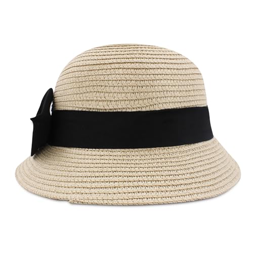 VRITRAZ Kids Straw Cloth Bow Breathable Hat , Summer Sun Protection, 6 to 14 Years (Color-Barbell Beige) - Image 3