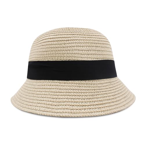 VRITRAZ Kids Straw Cloth Bow Breathable Hat , Summer Sun Protection, 6 to 14 Years (Color-Barbell Beige) - Image 4